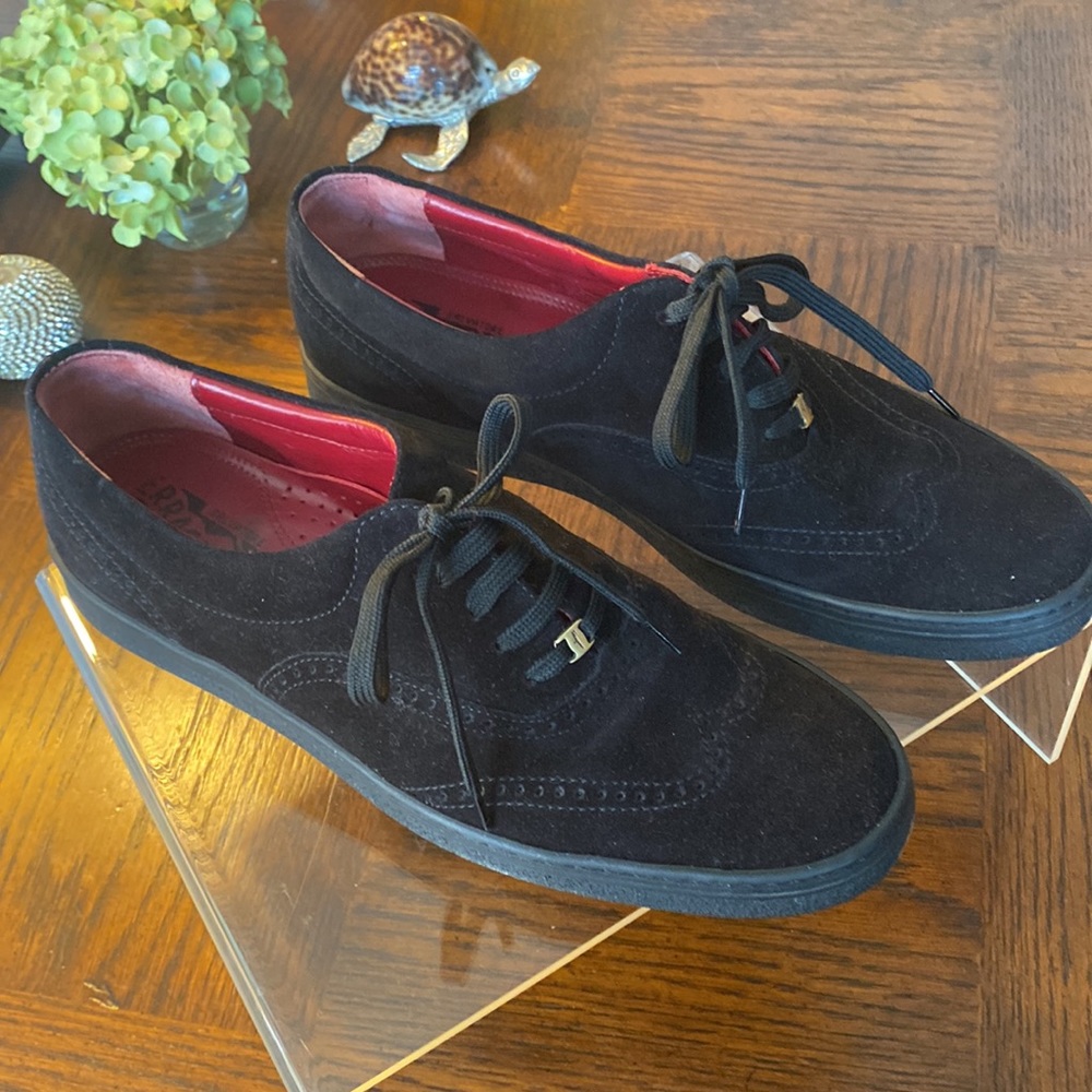 NEW Farragamo Sz 8B Black Suede Lace-Up Sneaker/Walking Shoe